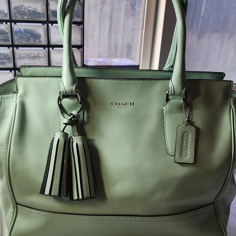 Coach Mint Green Leather Satchel with Tassels